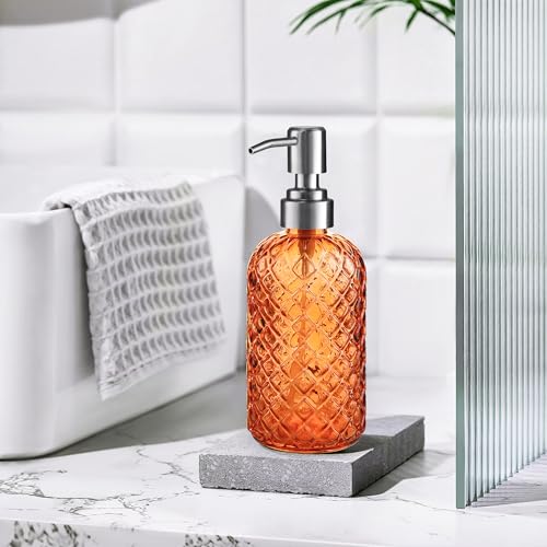 Kaishun 14 OZ Refillable Glass Soap Dispenser for Hand Soap & Lotion,Orange - color: Orange