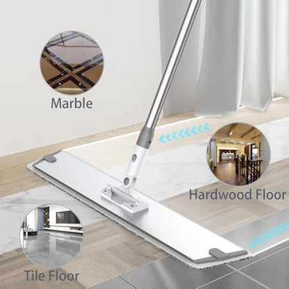 Flat Microfiber Mop for Floor Cleaning, 23.6 Inch Extra-Wide Aluminum Base Mop with Adjustable Handle, 360° Swivel Dry & Wet Mop with 4 Washable Reusable Pads – LJGG - size: 23.6 INCH
