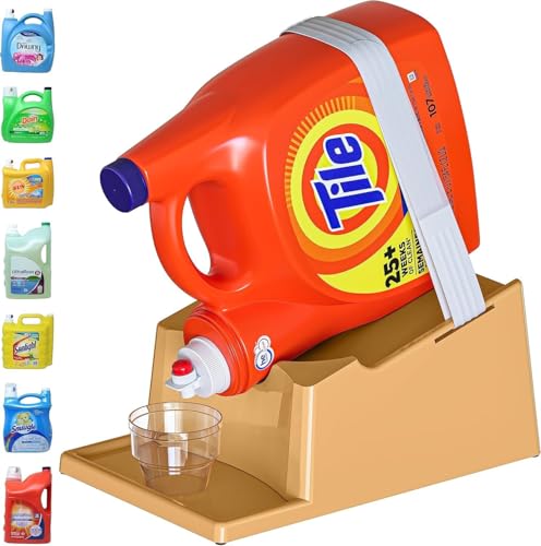 TidyFriend Liquid Laundry Detergent Holder Stand with Drip Tray & Rubber-Grip Feet, Stand for Laundry Room Organization and Storage, Fabric Softener Dispenser with Cup Holder for Easy Pouring (Beige) - color: Beige