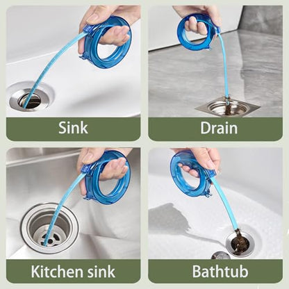2-in-1 Drain Cleaning Tool Kit, 35" Flexible Plumbing Snake Grabber Tool with Strong 4-Claw & Drain Weasel Hair Remover