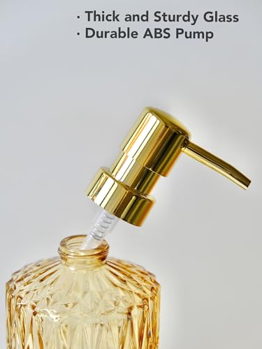 LaMarriti Clear Glass Soap Dispenser with Gold Rust Proof Pump, Refillable Thick Glass Kitchen Soap Dispenser, Lotion Dispenser Bathroom for Hands Soap, Dish Soap, Body Wash (Yellow Gold - color: Clear Gold