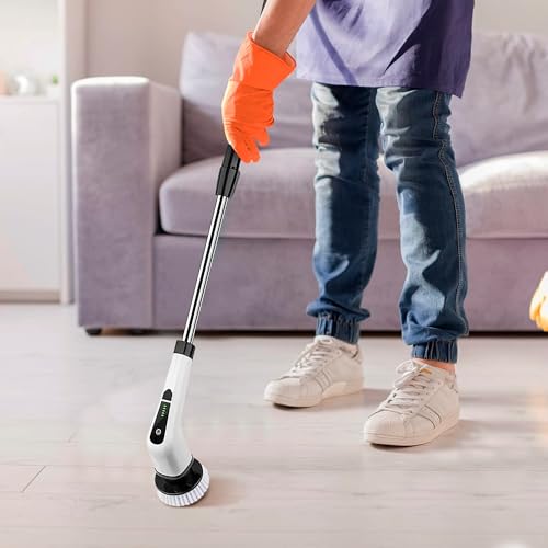 7-in-1 Electric Bathroom Scrubbing Brush, 2500 mAh. Telescopic Bathtub Scrubber with Long Handle. Powerful Electric Bathtub Scrubber. Portable Power Brush for Cleaning Bathroom, Kitchen, Car - size: 1 Pack
