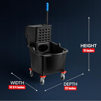 Black 35-Quart Commercial Mop Bucket with Side-Press Wringer – Heavy-Duty Cleaning System for Restaurants, Hotels, Schools, Offices, and Industrial Floor Maintenance - color: Black