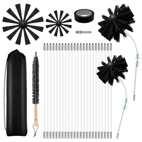 30 Feet Dryer Vent Cleaner Kit, Duct Cleaning Brush with 23 PP Rods and 4-Inch and 6-Inch Dryer Vent Brush, Dryer Cleaning Kit Suitable for Dryer Duct Cleaning Kit for Chimneys, Pipes,Dryers,Crevices