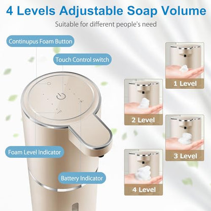 Automatic Foaming Soap Dispenser,4-Level Adjustable Foam, Wall Mount,USB Rechargeable,12.8oz/ 380ml,Touchless Hand & Dish Soap Dispenser for Bathroom, Kitchen,Hotel, Restaurant - color: Champagne Gold, style: Foam