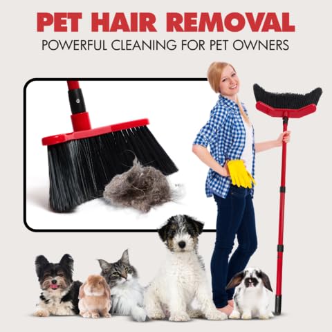 with Dustpan Combo Set, 16-Inch Curved Head, Pack of 2 | 52" adjustable telescopic handle, soft PVC bristles, indoor outdoor kitchen sweep, clears pet hair, dust, debris