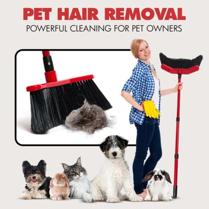 with Dustpan Combo Set, 16-Inch Curved Head, Pack of 2 | 52" adjustable telescopic handle, soft PVC bristles, indoor outdoor kitchen sweep, clears pet hair, dust, debris