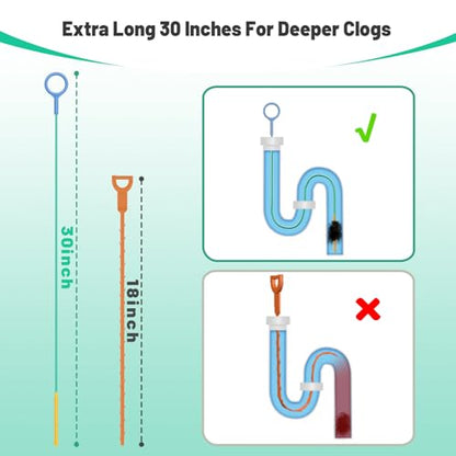 Drain Snake Hair Drain Clog Remover (5 Pack), 2026 Upgraded 30-Inch Reusable Sink Snake – Anti-Break Metal Core & Nylon Layer, Flexible Drain Cleaner Tool for Bathroom Sink, Tub, Shower Pipe Clogs