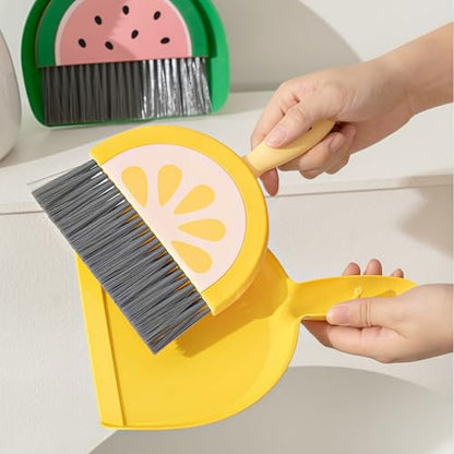1Pcs Small Broom and Dustpan Set Cute Little Yellow Green Hand Mini Broom and Dustpan Set for Home Sofas Kitchen Countertops Storage Shelves Bathrooms Pet Areas - color: Yellow
