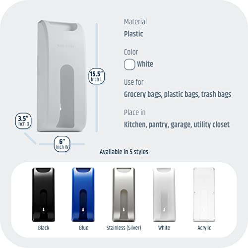 Manterio Plastic Bag Holder | UPGRADED Wall-Mount Grocery Bag Dispenser | Space-Saving Design | Easy Install | Smudge-Proof, Fingerprint-Resistant | White | Holds the Most Bags for Maximum Storage - color: White