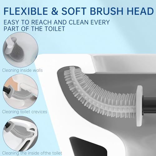 RV Essentials, RV Toilet Brush Black– Camper Must Have Silicone Toilet Brush for Travel Trailer, Wall Mounted Toilet Brush-Anti-Roll, Anti-Drip Design, Camper Must Haves