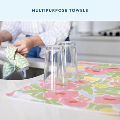 ELYN Microfiber Kitchen Dish Towel Set, Quick-Dry & Absorbent Waffle Weave Cleaning Towels, Set of 2 Kitchen Towels, Paper Towels Alternative (Oranges & Gingham) - color: Oranges & Gingham, style: Dish Towel - 2 Pack