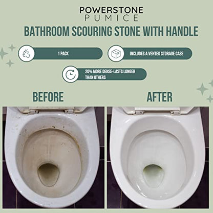 Powerstone Pumice Stone Toilet Bowl Cleaner with Handle (1-pack) - A Solution for Hard Water Stains on Toilets, Grills, Tiles, Grout & Pools - size: Pack of 1