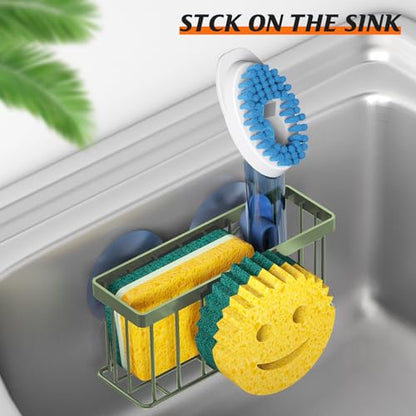 MURLONG Sponge Holder Smiley Face,Sink Caddy,Sink Organizer with 2 Suction Cups/1 Adhesive Strips,Designed for Sponge,Soap,Dish Brush,Scrubber - Green - color: Sage Green