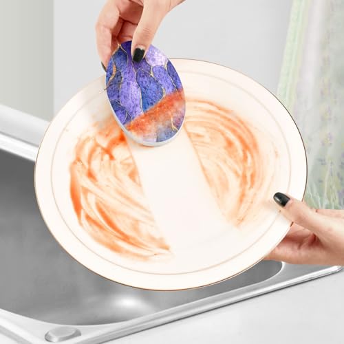 YETTASBIN Marble 3PCS Wood Pulp Scrub Sponges, Reusable Absorbent Household Cleaning Sponge Non-Scratch Kitchen Dish Sponges, Multi-Surface Safe Scrubber for Nonstick Pans, Pots