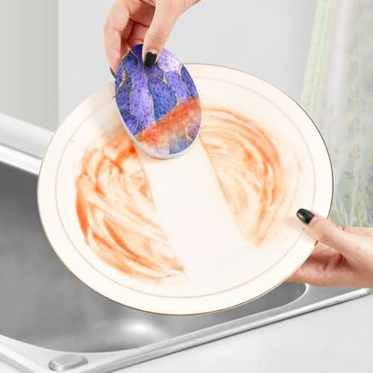 YETTASBIN Marble 3PCS Wood Pulp Scrub Sponges, Reusable Absorbent Household Cleaning Sponge Non-Scratch Kitchen Dish Sponges, Multi-Surface Safe Scrubber for Nonstick Pans, Pots