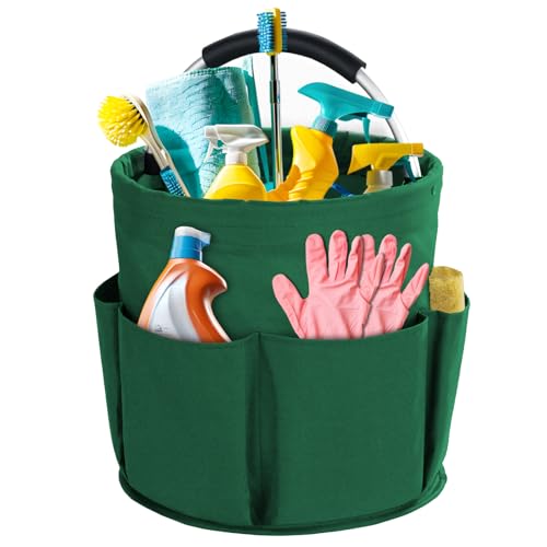 Cleaning Caddy with Handle, Cleaning Products Organiser, 17L Foldable Storage Basket, Cleaning Caddy Organiser, Portable Multi Cleaning Bucket Bag for Home, Garden (Green) - color: Green
