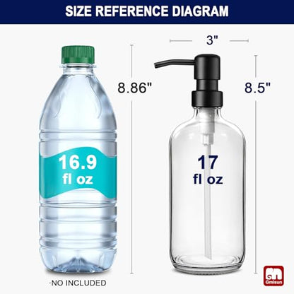 GMISUN Glass Soap Dispenser with Pump, 2 Pack Clear Bathroom Hand Soap Dispenser with Stainless Steel Pump, 17 Fl Oz Refillable Kitchen Hand and Dish Soap Dispensers Set, Modern Liquid Pump Bottles - color: Clear Bottle + Black Pump