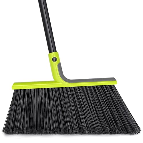 TidyBliss Outdoor Broom Heavy Duty, 56 inches Tall Commercial Soft Bristle Angle Brush for Sweeping Outside Patio Garden Porch Deck Shop Restaurant Garage House Lobby Hardwood Floors (Green)