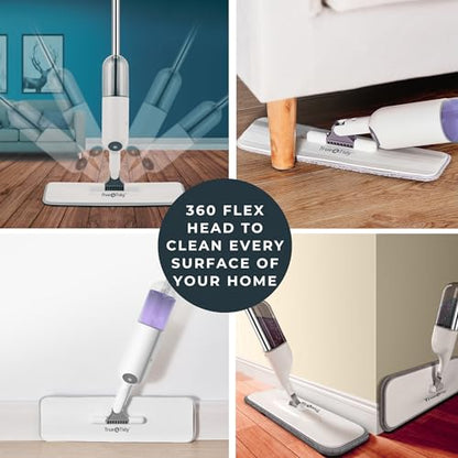 True & Tidy® SPRAY-250 Multi-Surface Spray Mop with Refillable Water Bottle for Floor Cleaning, Works on Wood, Tile, Marble etc, Use Any Cleaning Solution, Machine Washable Microfiber Mop Pads, White