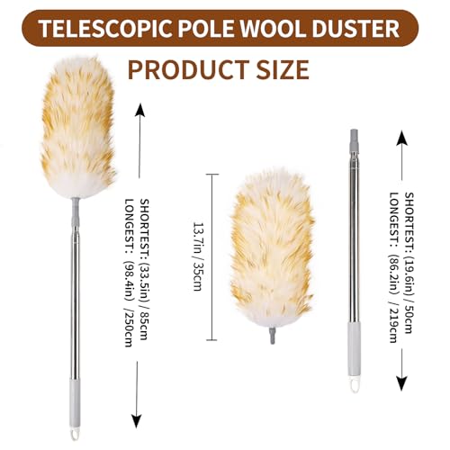 Lambswool Duster for Cleaning with Non-Slip Handle 98.4" Removable Retractable Feather Duster for Cleaning Ceiling Fans Window Blinds Interior Roof Furniture(1PCS) - size: 98.4Inch