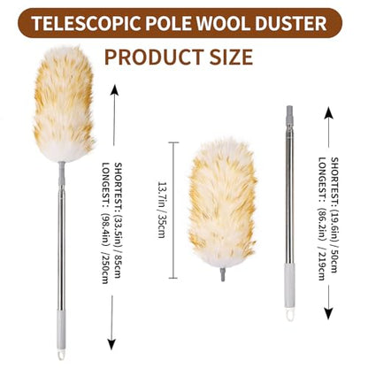 Lambswool Duster for Cleaning with Non-Slip Handle 98.4" Removable Retractable Feather Duster for Cleaning Ceiling Fans Window Blinds Interior Roof Furniture(1PCS) - size: 98.4Inch