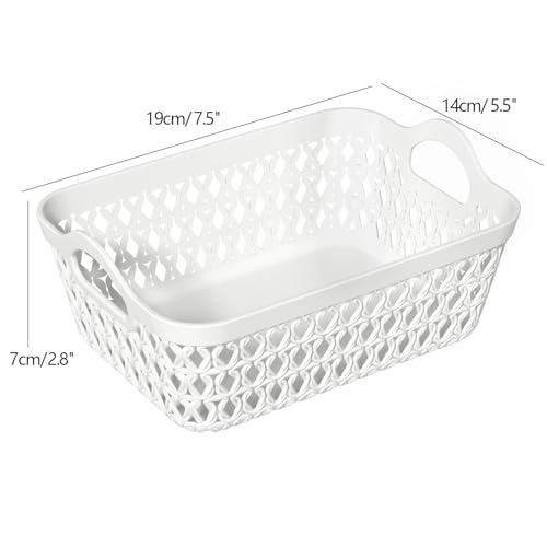 Set of 12 Plastic Storage Baskets Tray with Handle, Small Organizing Baskets for Desk, Drawer, Home, Office (White) - size: Small