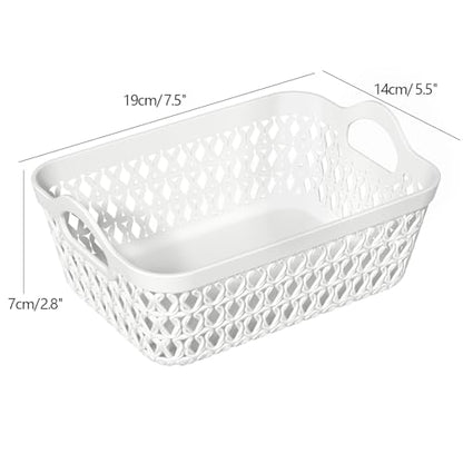 Set of 12 Plastic Storage Baskets Tray with Handle, Small Organizing Baskets for Desk, Drawer, Home, Office (White) - size: Small