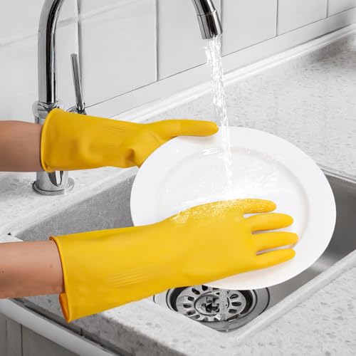Long Cuff Cleaning Gloves Waterproof Reusable Household Gloves Anti Slip Grip for Kitchen Dishwashing Bathroom Garden Tasks - color: Yellow, size: Medium