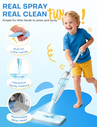 Kids Cleaning Toy Set,Blue Spray Mop Montessori Toys-Kids Cleaning Toy Set,Mini Spray Mop Montessori Toys Spray Mop & Kids Broom Dustpan Set Cleaning Toys Gift for Toddlers Girls Boys Age 3+ - size: Blue, style: Cleaning Set