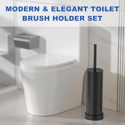 Black Toilet Brush and Holder Set, 304 Stainless Steel Heavy Duty Toilet Bowl Brush and Holder with Long Handle, Removable Inner Bowl and Splash Protection Modern Toilet Cleaner Brush for Bathroom - color: Black
