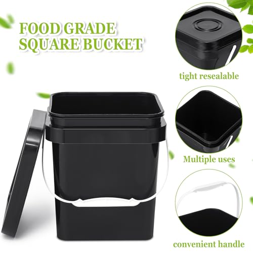 Suzile 10 Pcs Food Grade Square Bucket with Lid 1 Gallon Plastic Bucket 4.5L Utility Industrial Pail with Handle Container for Food Oil Tub Water Fishing Paint House Cleaning Car Washing (Black) - color: Black