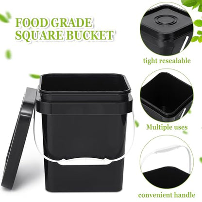Suzile 10 Pcs Food Grade Square Bucket with Lid 1 Gallon Plastic Bucket 4.5L Utility Industrial Pail with Handle Container for Food Oil Tub Water Fishing Paint House Cleaning Car Washing (Black) - color: Black