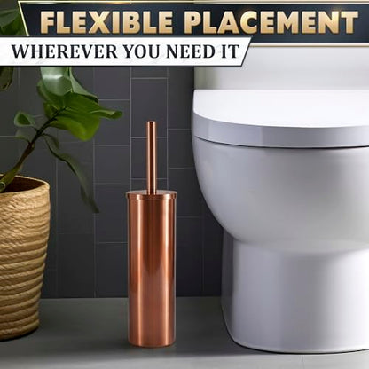 Bronze Toilet Brush and Holder Set - Upgrade Your Bathroom in Seconds - Rust Resistant Stainless Steel Toilet Bowl Brush and Holder with Replaceable Head, Removable Inner Bowl & Splash Guard Cover - color: Bronze