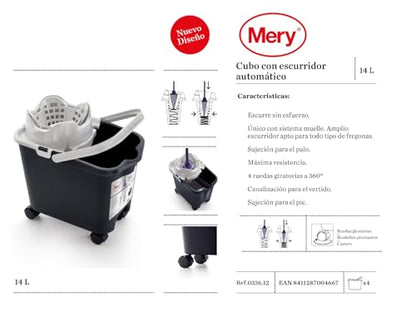 Rayen 0336.12 Mery's Mop Bucket, Gray 38.2 x 25.5 x 39 cm