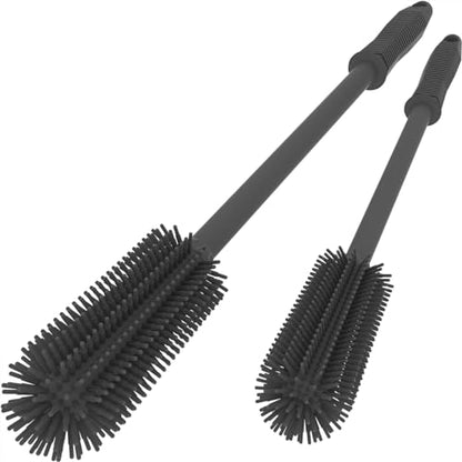 Silicone Cleaning Brush Set, Cup Brush, Long and Short Handle, Suitable for Various containers Such as Milk Bottles, Wine Bottles, Glass Bottles, etc. Cleaning Brush (Black)