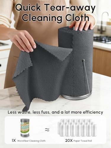 Microfiber Cleaning Cloths Roll, 75 Pack Tear Away Microfiber Towels Roll, 12" x 12" Lint Free Rags, Reusable Cleaning Cloths, Washable, Scratch Free,Ultra Absorbent Dish Rags(Dark Grey) - color: Dark Grey, size: 75 pack