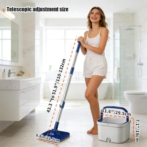 Microfiber Spin Mop Bucket Cleaning System with Wringer, 52''Long Handle & 4 Flat Mop Pads Replacement, Lazy Home Essentials for Wet Dust Hardwood Wood Wall Floor Household Cleaner Tools Set