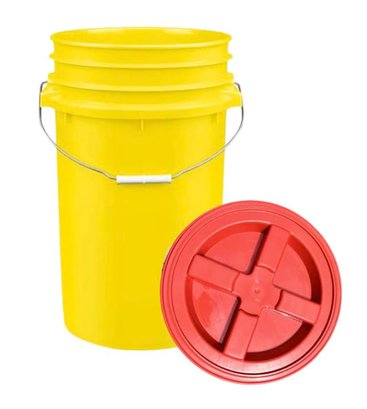House Naturals Plastic Food Grade Made in USA Bucket with lid, Large 7 Gallon Container Comes with Screw On Lid (1, Yellow with Red lid) - color: Yellow With Red Lid