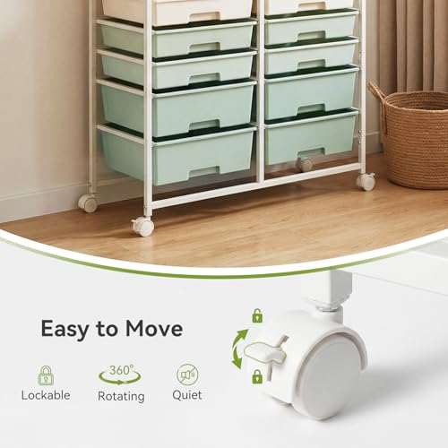 Craft Cart with Wheels, Stylish Rolling Craft Cart with 10 Drawers, Art Cart Organizer and Storage