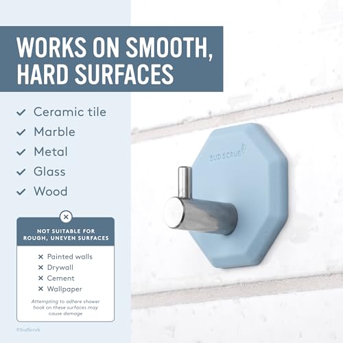 Sud Scrub® Antimicrobial Shower Hook, Self Adhesive Hooks for Shower Wall, Heavy Duty Removable Wall Hooks, Stick On Hooks for Hanging, Bathroom Towel Hook (Blue) - color: Blue
