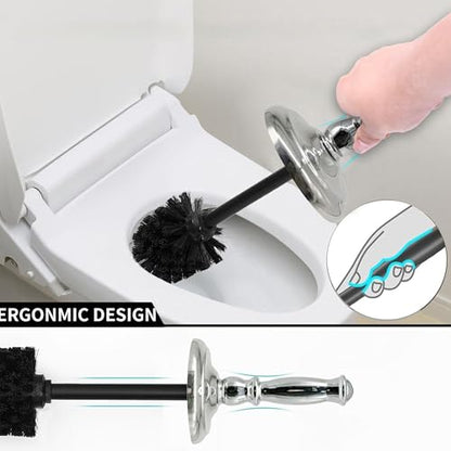 Metal Toilet Bowl Brush with Holder Premium Bathroom Cleaning Set Rustproof Hygienic Durable Elegant Finish - color: Chrome/Silver