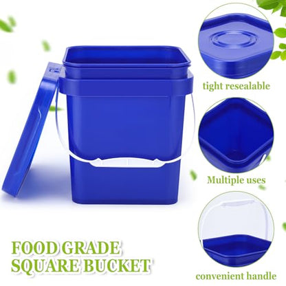Suzile 10 Pcs Food Grade Square Bucket with Lid 1 Gallon Plastic Bucket 4.5L Utility Industrial Pail with Handle Container for Food Oil Tub Water Fishing Paint House Cleaning Car Washing (Blue) - color: Blue