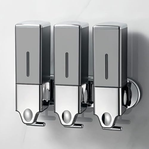 No-Drill 3 Pack 500ml Wall Mounted Soap Dispenser for Bathroom and Kitchen, Shampoo and Conditioner Dispenser Drill Free with Adhesive(Square-Grey) - color: Grey-2