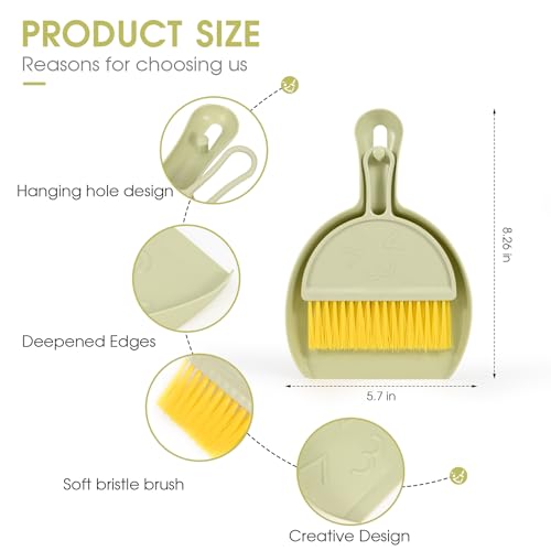 Small Broom and Dustpan Set,mini Compact Portable, for Home, Sofas, Kitchen countertops, Storage Shelves, Office desks, bathrooms, and pet Areas (Green) - color: Green