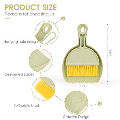 Small Broom and Dustpan Set,mini Compact Portable, for Home, Sofas, Kitchen countertops, Storage Shelves, Office desks, bathrooms, and pet Areas (Green) - color: Green