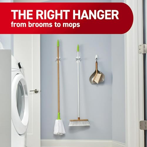 Command Broom Grippers, 3 Hangers and 6 Strips, Damage-Free Mop and Broom Holder Wall Mount, Household Cleaning Tool Organizer for Kitchen, Laundry Room, Closet, Holds up to 4 lb (Pack of 3) - size: Large (Pack of 3), style: 3 Pack