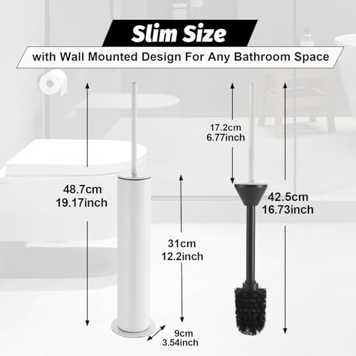 BGL Toilet Brush with Holder Set White Aluminium Standing for Bathroom Toilet Bowl Cleaner Brush and Holder Set, Round Design - color: White-standing
