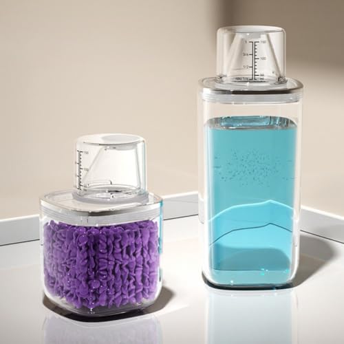 Transparent sealed laundry detergent canister with reflow design and graduated markings, constructed from PET material for organized and mess storage of laundry additives (2L) - size: 2L
