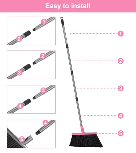 KeFanta Heavy Duty Broom, Outdoor Broom with 54.7" Long Handle, Commercial Brooms for Sweeping Outdoor Concrete Courtyard Garage Patio Indoor Home Floor Kitchen Office Lobby